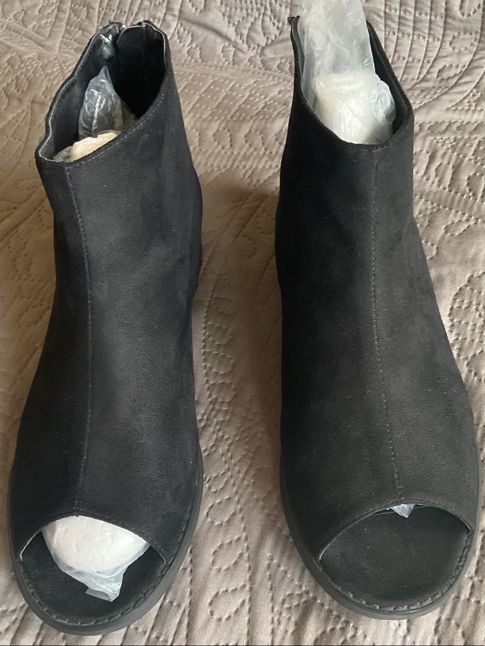 Journee Collection Women’s Open-Toe Ankle Booties — Black Suede Size 12